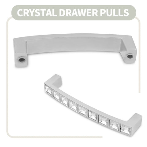 Crystal Drawer Pulls 10 Pack Modern Bridge Design Rhinestone Handles for kitchen cabinets and bedroom furniture