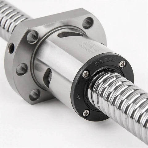 Close-up of Beefy Ball Screw SFU2005 CNC Linear Drive Kit with Ball Nut and Nut Housing, 450mm length, stainless steel