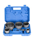 Boss Level 6 Piece Masonry Concrete Hole Saw Kit With Tungsten Carbide Segments And Heat Treated Steel Hub in blue case.