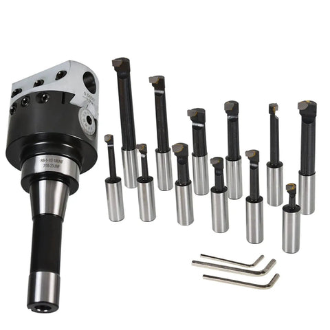 12 Pack 3 Inch Boring Head With R8 Shank And 3 Quarter Inch Carbide Boring Bars Set For Milling Precision Hole Sizing Heavy Duty Metalworking