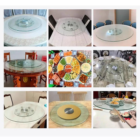 Transparent Tempered Glass Lazy Susan Turntable 360 Degree Rotating Round Serving Plate in multiple settings and sizes