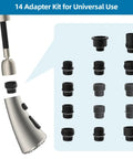 Universal Kitchen Faucet Replacement Sprayer Head With 14 Adapters No Sweat Setup Brushed Nickel and black adapter kit.