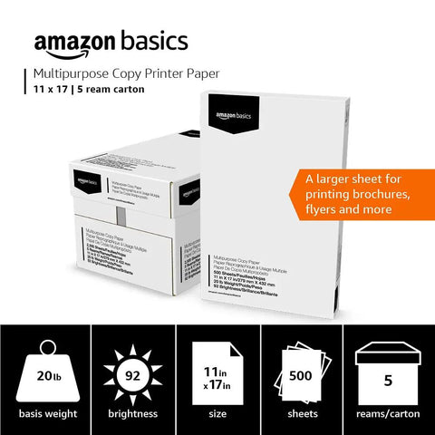 Top Notch Multipurpose Copy Paper 20 Lb 11 X 17 Inches Tabloid Size 5 Full Reams 2500 Total Sheets in a carton.