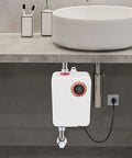 Instant Hot Water Heater Tankless Electric 3000W Wall Mounted with clear digital display under sink for fast heating.