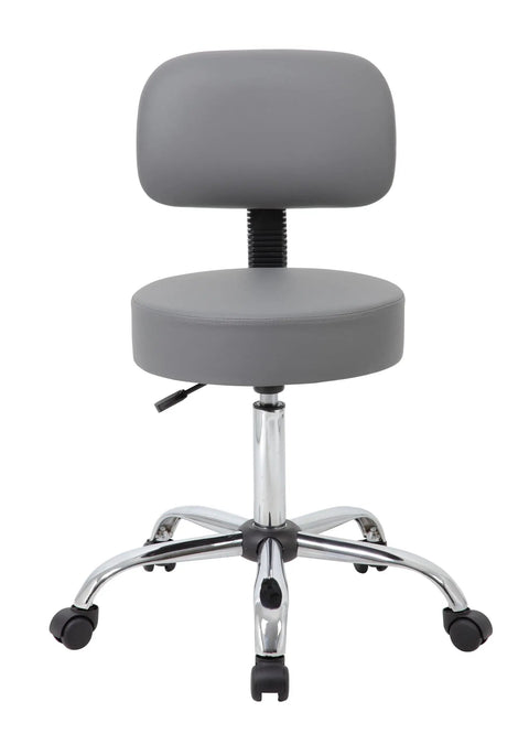 Front view of Be Well Medical Spa Style Adjustable Drafting Stool With Back Support, Ergonomic Gas Lift Office Chair, durable grey.