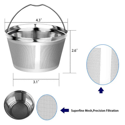 Eco Friendly Reusable Stainless Steel Coffee Filter For 8 To 12 Cup Drip Brewers Permanent Replacement Ultra Fine Mesh Design