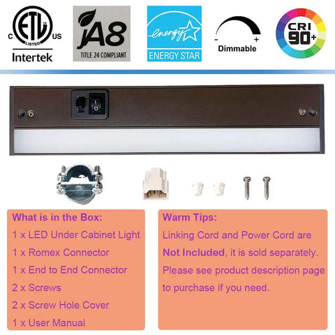 32 Inch Dimmable LED Under Cabinet Light With Linkable Design, 18W 1350 Lumens, Adjustable Color 3000K 3500K 4000K Bronze