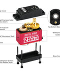 Exploded view of Heavy Duty 25Kg Digital Servo Motor with high torque PWM, full metal gear, dual ball bearings, and waterproof seals