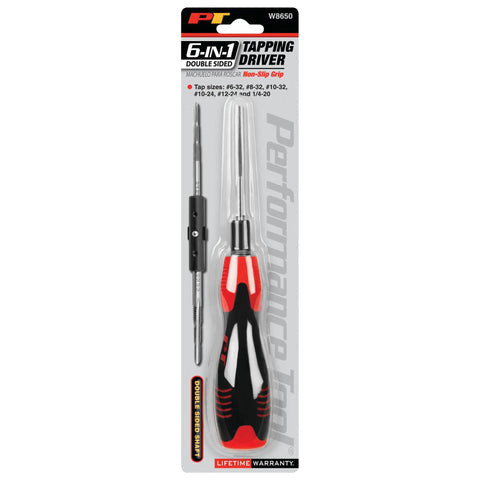 Packaging of Double Sided 6 In 1 Tap Tool With Comfortable Handle For 6 32 8 32 10 32 10 24 12 24 And 1 4 20 Thread Sizes Ideal For DIY Projects