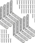 No Sweat Mounting 4X4 Inch Stainless Steel L Brackets Handle Serious Weight On Wall Hung Wood Shelves Rust Free Corner Braces With Countersunk Holes And Screws Included with screws included