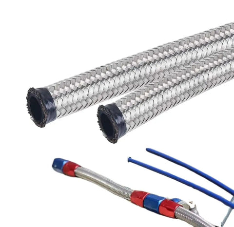 Top Tier 10FT Braided Nylon Fuel Line Kit With Silver CPE Fittings For Hydraulic Fluid Pump Gas And Alcohol Transfer Perfect Build Your Own Custom Setup Today, braided hose and fittings