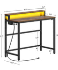 Small Computer Desk With Charging Station And LED Lights, Gaming Desk With Monitor Stand, 2-Tier Home Office Desk In Rustic Brown