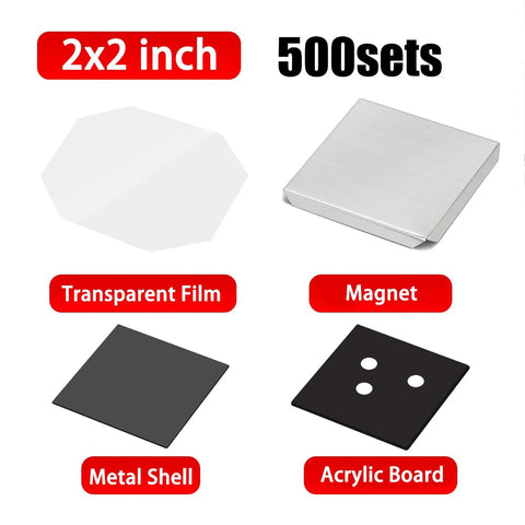 Dope DIY Fridge Magnet Kit For Photo Crafts With 2x2 Inch Squares, Acrylic Base, Clear Film, Metal Shell, Magnet, Blank Board