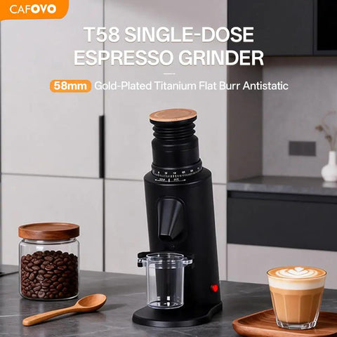 Top Shelf 58 Mm Gold Titanium Flat Burr Coffee Grinder Featuring Anti Static Build And Slick Stepless Adjustment For Real Deal Home Barista Daily Espresso Setup on kitchen counter