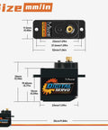 Diagram showing dimensions of 12G Metal Gear Digital RC Steering Servo Upgrade Kit For SCX24 With Horn Arm Two Pack