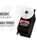 HS-625MG Heavy Duty Competition Servo with label showing weight and torque, 55.2g, 94 oz-in, for high downforce RC applications.