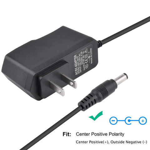 9V AC Power Adapter Cord For Home Gym Elliptical And Upright Bikes 10Ft Replacement Cable with safety features and polarity diagram