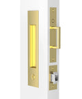 Satin brass Privacy Pocket Door Lock With Edge Pull Handle No Key Sliding Doors For Bathroom And Bedroom installed on door edge