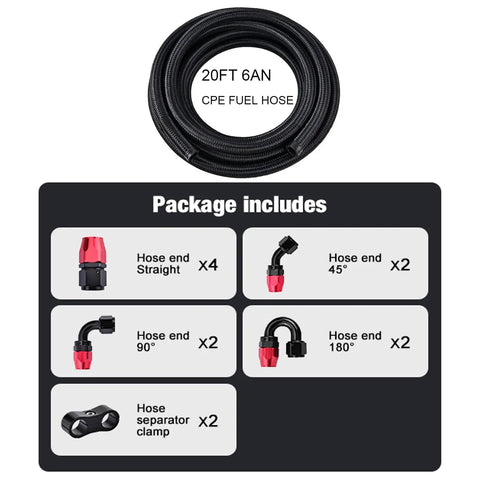 Dope 20ft Nylon Braided CPE Fuel Line Kit With Heavy Duty 6AN Fittings For High Flow Racing, Coolant Trans Oil Turbo Cooler And Car Upgrade Jobs, coiled hose and fittings kit