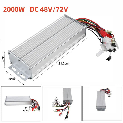 Beefy 48V-72V 2000W brushless motor controller for electric bicycles and scooters, silver, fits 8-wire 3 phase + 5 Hall cables.