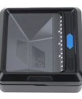 Hands Free Desktop Barcode Scanner For 1D 2D And QR Codes With IR Auto Sensing, USB Plug And Play, top view, black design.