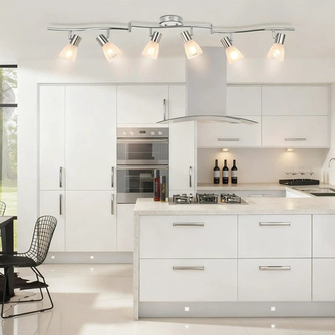 Modern kitchen with Six Light LED Track Lighting Kit With Frosted Glass Shades And Adjustable Heads In Brushed Nickel Modern Ceiling Fixture