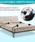 Bed setup with 4-Piece Medical Restraint System for Senior Care featuring black adjustable wrist and ankle straps.