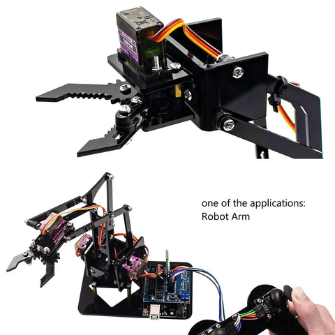 Five Pack MG90S 9G Metal Gear Micro Servo For Arduino Builds And RC Gearheads Ideal For Drones Planes Boats Robots Cars With 180 Degree Swing And Fast 0.1s Per 60 Degrees At 4.8V And 0.08s Per 60 Degrees At 6V installed in a robot arm application.