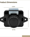 Six Pack Push Button Cabinet Locks For RV And Marine Use shown with dimensions 3.11in x 2.24in x 1.7in