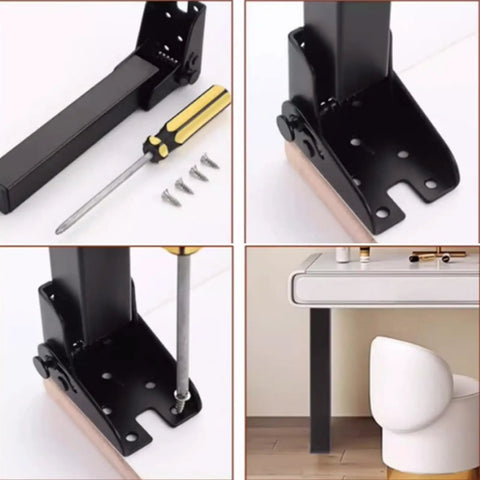 Four Pack Heavy Duty Adjustable Metal Furniture Legs Black Folding 90 Degree Table Feet Height Adjustable 0 To 10mm Self Locking Iron Supports For Dining Tables Sofas And Cabinets Includes Screws Durable Easy Install in use and installation