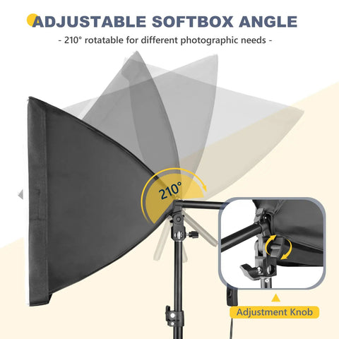 Softbox Lighting Kit 16x16 With 85W LED Bulbs 3000K To 7500K Adjustable Color Temp with 210° rotatable angle and adjustment knob