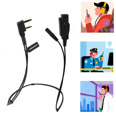 Universal 2 Pin K1 to 3.5mm Earpiece Adapter Cable with Built-In Mic and PTT for BaoFeng and Kenwood Walkie Talkies