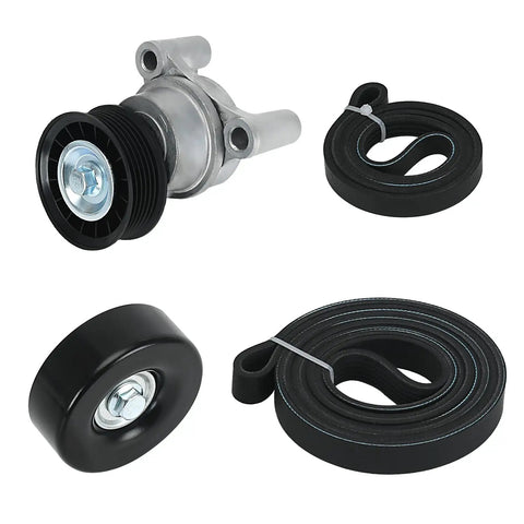 Drive Belt Tensioner And Serpentine Belt Kit With Idler Pulley For Silverado Tahoe Avalanche Yukon Sierra Hummer H2 H3 2009 2013 V8 Engines 4.8L 5.3L 6.0L 6.2L Beefy Replacement Easy Install components