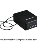 Portable Black Safe Lock Box With Resettable 3 Digit Combination for security, includes tethering cable, 0.05 cubic feet.