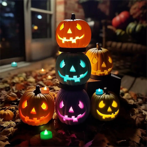 Color Changing LED Tea Lights 24 Pcs Flameless Tealight Candles With Colorful Lights illuminating jack-o'-lantern fun display