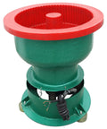 No Sweat Heavy Duty 40L Vibration Polishing Machine For Metal Hardware Parts Quick Deburring And Chamfering Tool Smooth As Butter 1440Rpm Electric Motor Setup, green drum with red top.