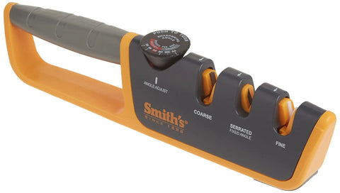 Adjustable Angle Knife Sharpener With 2-Stage Coarse And Fine Sharpening For Serrated And Straight Edge Blades, gray and yellow