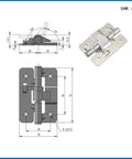 Technical drawing and details of Detachable 304 Stainless Steel Hinges For Equipment Cabinets With Corner Door Hinges Rugged Beefy Build Built To Last