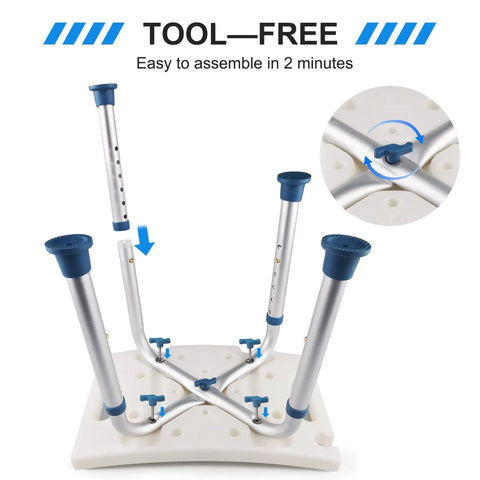 Shower Stool With Free Loofah Sponge And Toiletry Bag Inside Shower Bathtub Chair Height Adjustable Bath Seat shown disassembled