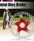 Mountain Bike Disc Brake Rotor And Pads 203mm Five Bolt Build With Stainless Steel Outer And Aluminum Inner For Hydraulic Mechanical Brakes Buttery Stopping Power For Gnarly Trail Riding, featuring red design and five bolt pattern.