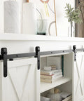 Super Mini Cabinet Sliding Barn Door Hardware Kit For Wardrobe And TV Stand, Black Powder Coated Carbon Steel, installed on white cabinet