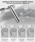 Premium Smart Toilet With Built In Bidet, tankless heated seat, LED digital display, automatic cleaning nozzle.