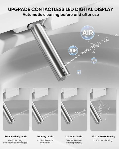 Premium Smart Toilet With Built In Bidet, tankless heated seat, LED digital display, automatic cleaning nozzle.