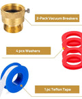 Two Pack Brass Vacuum Breaker Set With Three Quarter Inch Anti Siphon Hose Bib Valves For Garden Spigot And RV Hose Connection Backflow Preventers Includes Tape And Extra Black Silicone Washers Easy Install