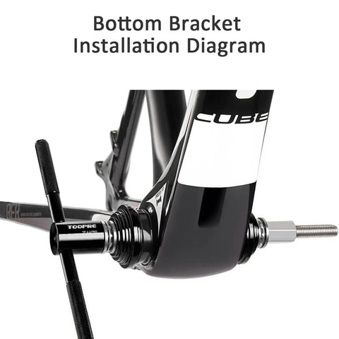 Bike Headset Cup And Bottom Bracket Press Installation Tool For BB73 BB86 BB30 BB91 BB92 PF30 And More showing installation on bicycle
