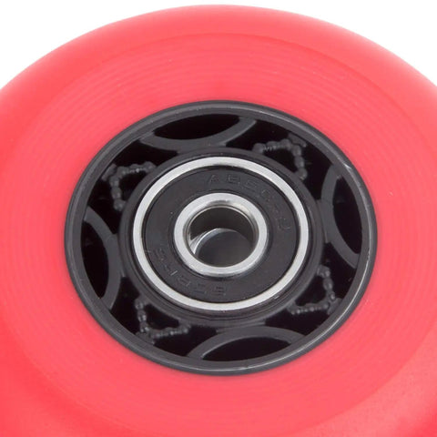 Close-up of red 76mm wheel with ABEC-9 bearing, 76mm 90A Ripsurf Wheels Set For RipStik DLX Caster Board With ABEC9 Bearings Pivoting Two Wheel Skates