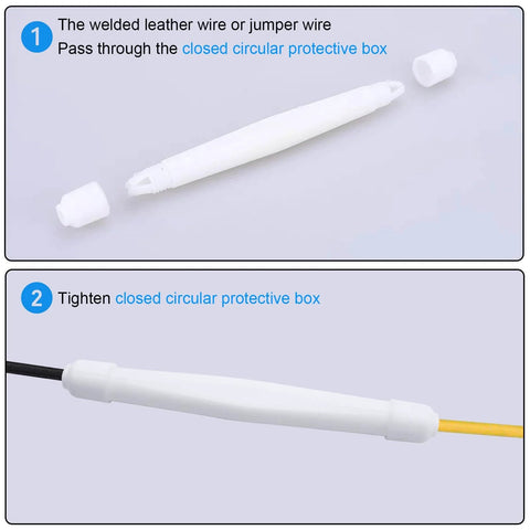 Close-up of Fiber Optic Terminal Junction Box 10 Pack White FTTH Box, protective cover installation with cables, detail view