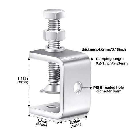 Heavy Duty 4pc C Clamp Set With Adjustable Knobs For Woodworking And Welding Tables Industrial Strength Grip Tools, 30mm size, stainless steel.