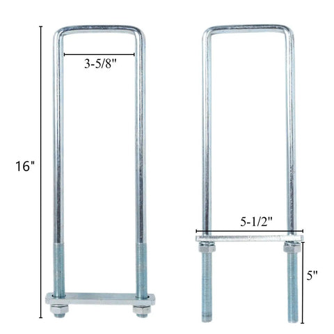 Beefy 4 Pack Three Point Five Inch By Sixteen Inch Square Bend U Bolt Kit Made From Heavy Duty Five Eighths Inch Diameter Steel displayed