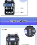 Commercial CIS Currency Counter With Touch Screen Multi Currency Detection And Serial Number Reader For Bank Use showcasing control panel with USD and EUR sorting options.